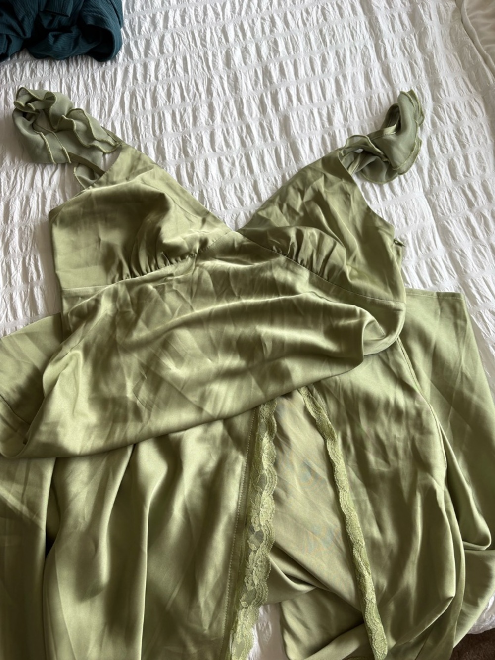 Beginning Boutique Olive Satin Lace-Trim Slip - Picture 4 of 5
